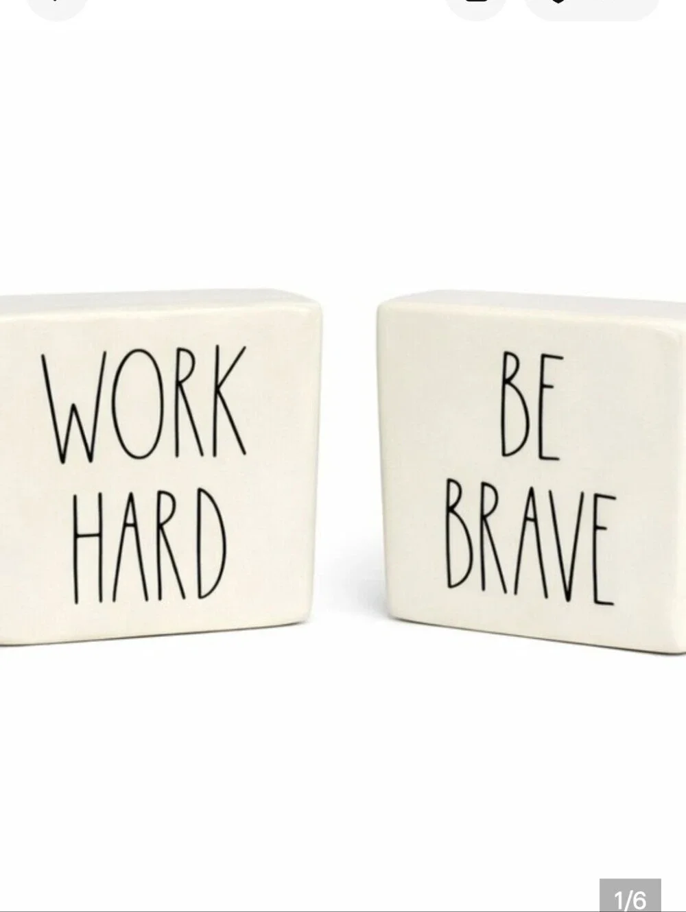 Rae Dunn Cream Ceramic Inspirational Block — Two Sided Work Hard & Be Brave